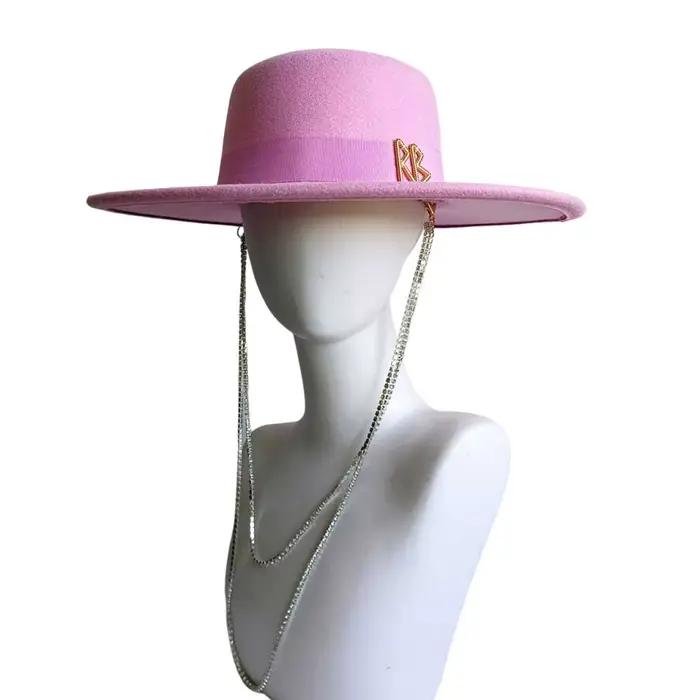 Canotier chapeau plat Fedora femmes automne et hiver vacances diamant rayé
