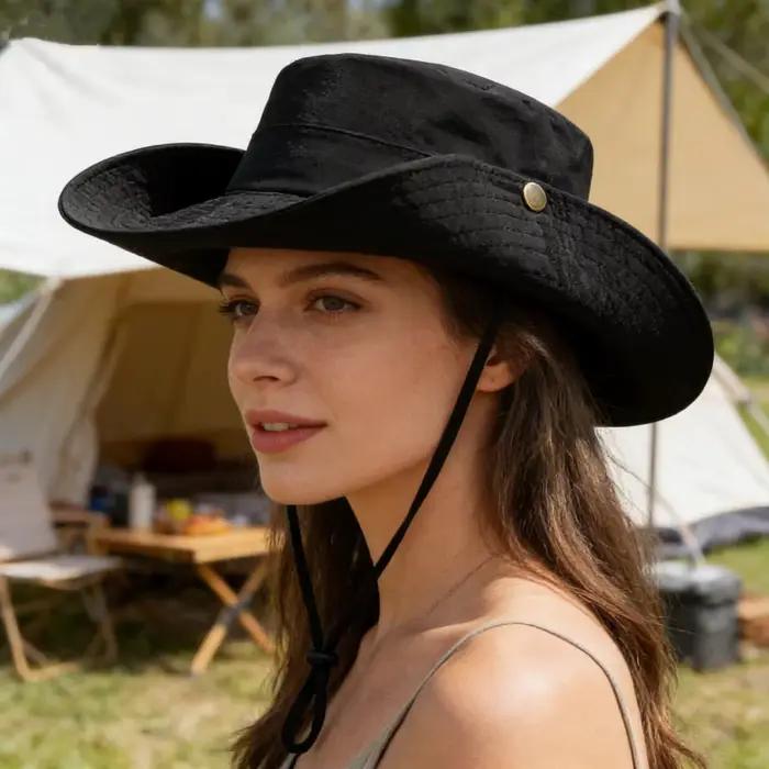 Chapeau de pêcheur rétro style western large bord pliable et portable unisexe pour randonnée vacances protection solaire usage quotidien décontracté
