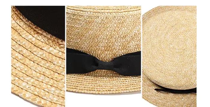 Chapeau de plaisancier à dessus plat en paille de blé naturel pour femmes