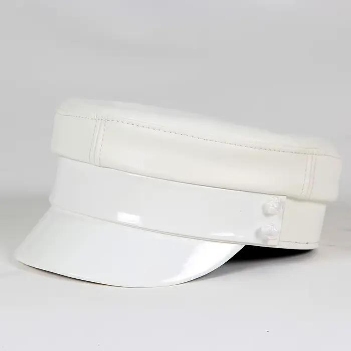 Chapeau en simili cuir noir béret avec motif géométrique pour femmes, style sport, décontracté, adapté aux quatre saisons, occasions spéciales et quotidienne