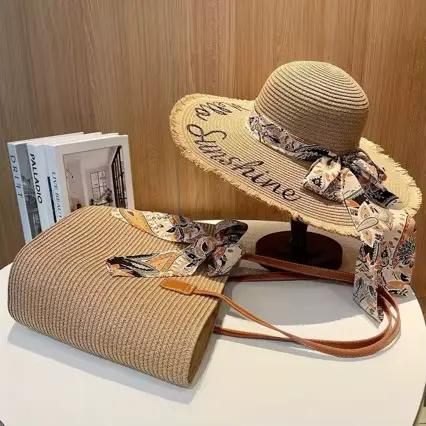 Ensemble chapeau de paille anti-UV et sac fourre-tout