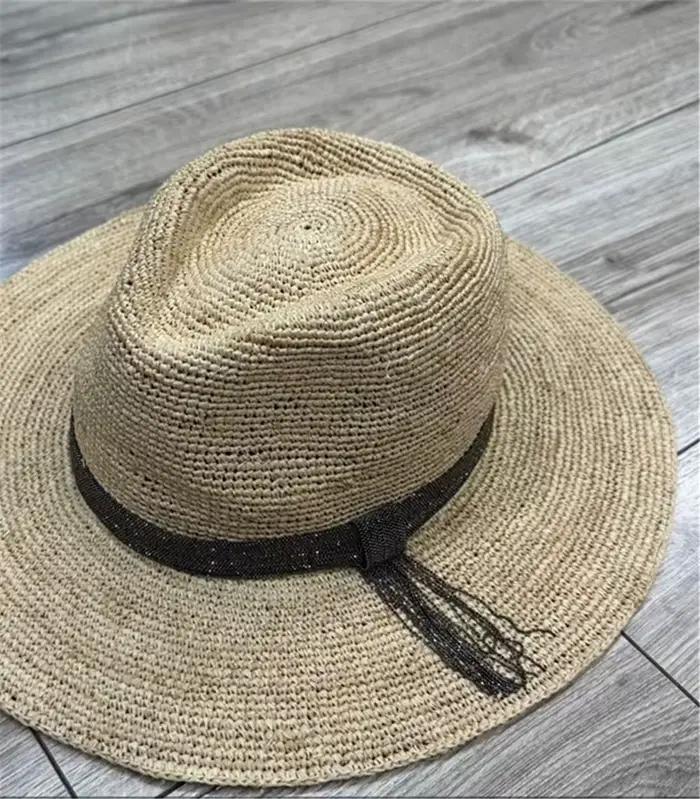 Chapeau de paille perlé brillant pour femme – Tendance et polyvalent pour les vacances à la plage