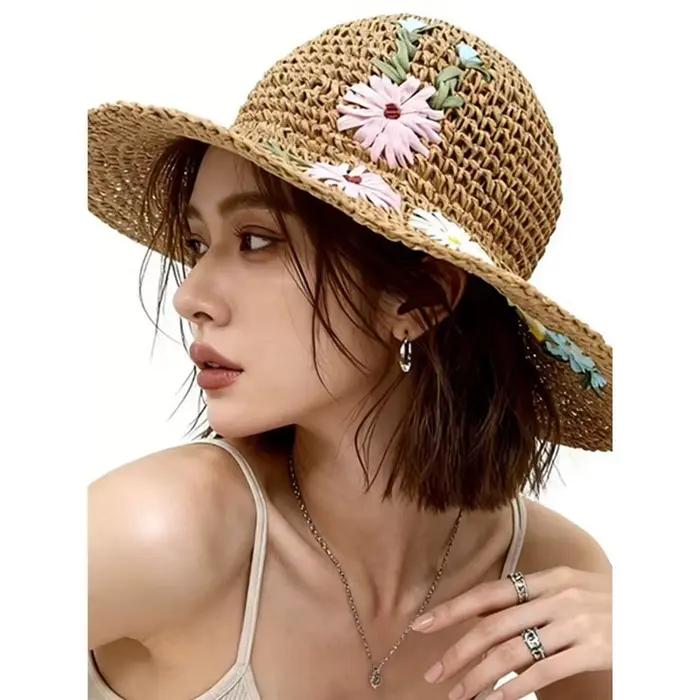 Chapeaux de paille colorés à fleurs pour femmes