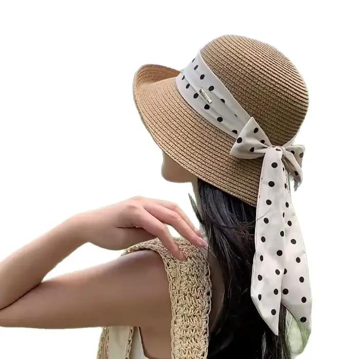 Été en plein air plage Protection solaire chapeau de paille grand bord à la mode polyvalent femmes