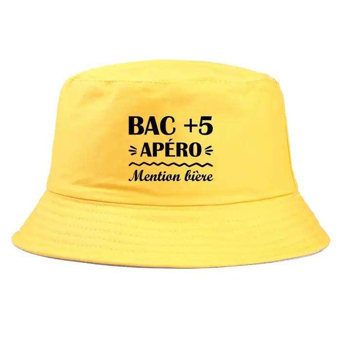 BAC + 5 APERO imprimé Bob réversible seau chapeau femme homme extérieur mention quotidienne Biere soleil pêcheur casquette unisexe adulte Panama casquettes