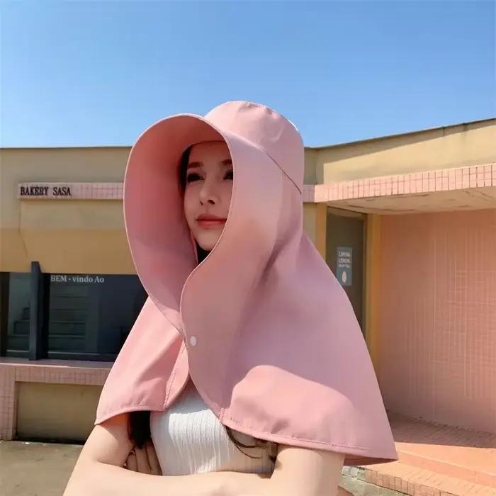 Chapeaux de soleil pour femmes protection uv anti-cou sportifs polyester large bord châle queue de cheval été occassions décontractées