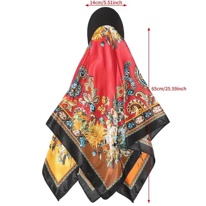Foulard en soie satinée imprimé 2 en 1 pour femmes, élégant et pratique, chapeau de soleil et écharpe, pour vacances et occasions spéciales ```