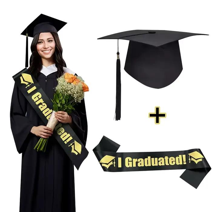 Casquette de célibataire noire avec ceinture en Satin graduée