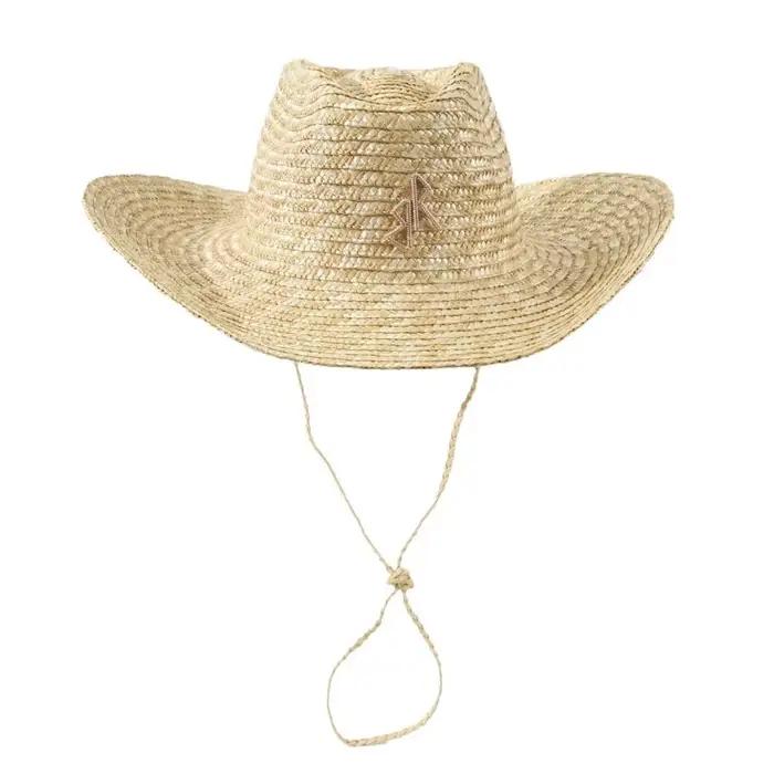 Chapeau de cowboy en paille à bord large et courbé