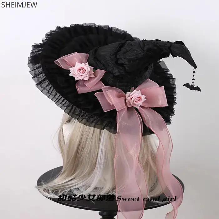 Chapeau gothique en dentelle de laine avec nœud fait à la main pour enfants