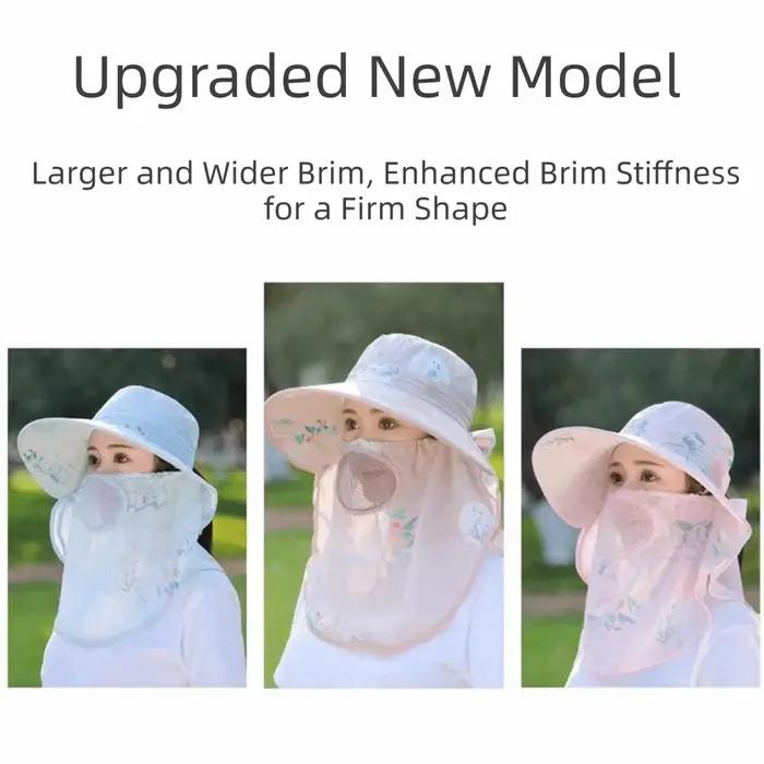 Chapeau solaire pliant avec cache visage amovible grand bord imperméable protection uv rabat cou pour activités extérieures femmes hommes occasions spéciales