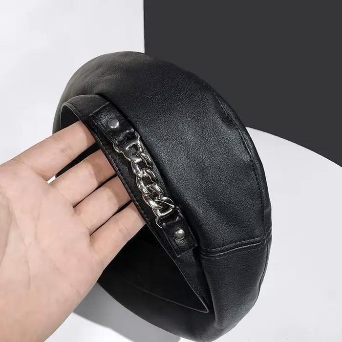 Béret en simili cuir pour femme et fille style sport solide vintage uni chaud pour quatre saisons occasions décontractées à offrir