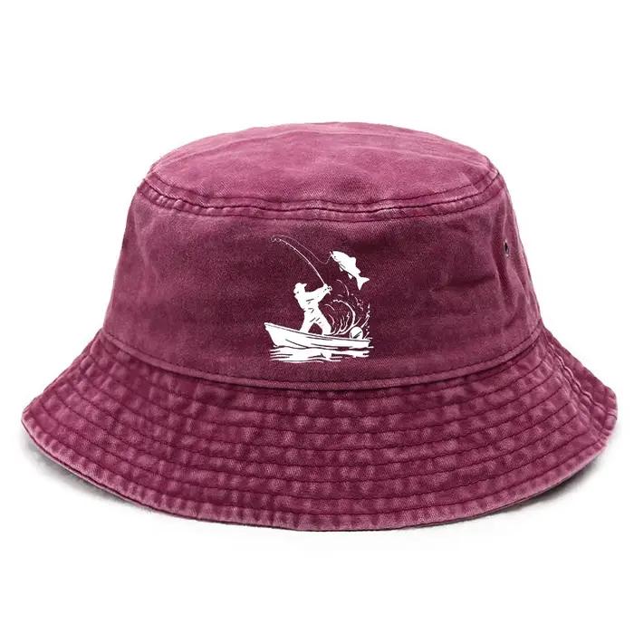 Chapeau de seau en coton imprimé pêche pour homme et femme, idéal pour les activités extérieures, camping, pêche et toutes les occasions décontractées