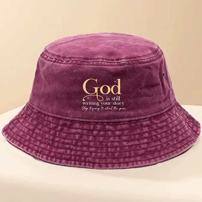 Chapeau de pêcheur imprimé vintage Dieu continue de raconter votre histoire chapeau de seau pliable pour hommes et femmes voyages en plein air décontracté