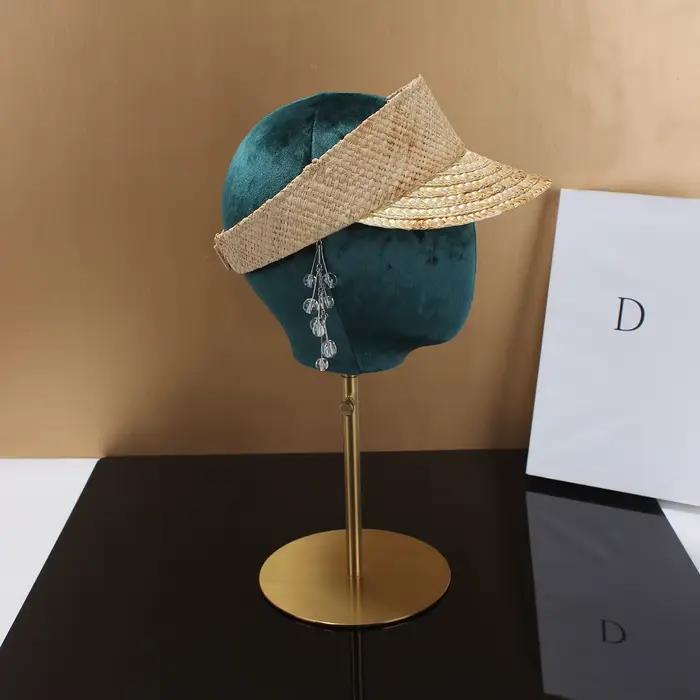 Chapeaux vintage en paille sans bord pour femmes