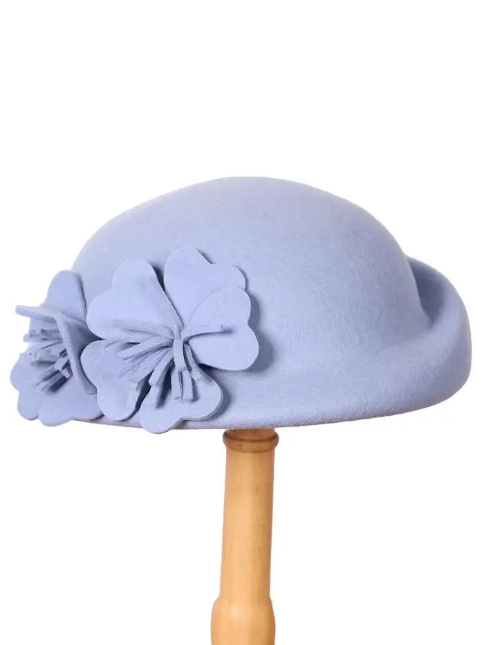 FS bleu violet laine béret français à large bord Fedora chapeaux pour femmes élégant église