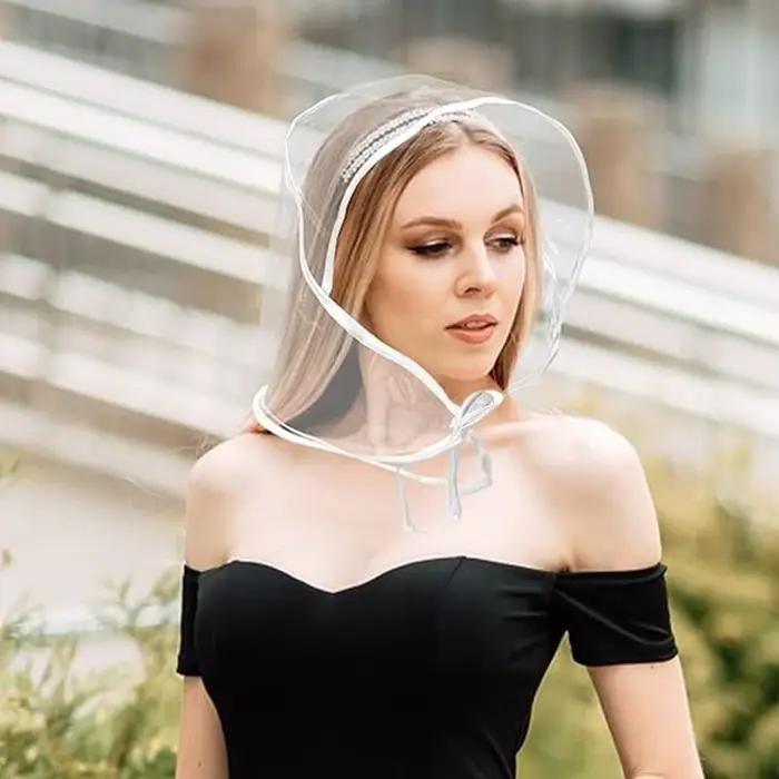 Chapeau de pluie transparent réutilisable pour femme avec visière