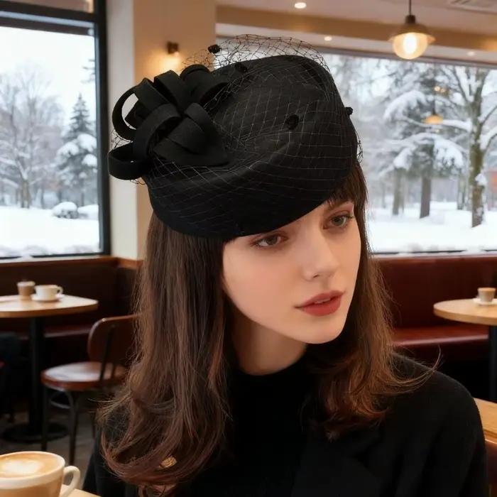 Nouveau chapeau haut de couleur unie cachemire laine chapeaux décontractés maille français Vintage pilulier