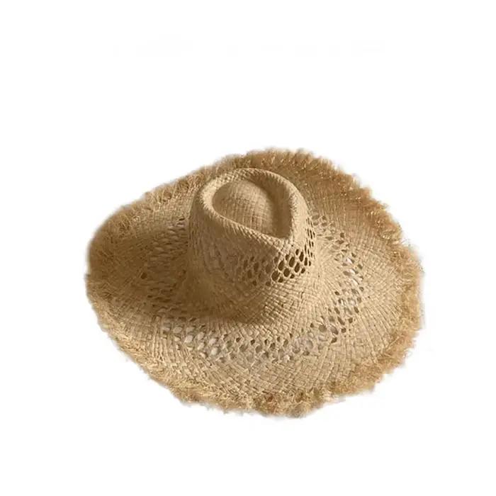 Mode fait à la main naturel raphia chapeau de paille pour hommes femmes casquettes été Panama décontracté Jazz chapeau vacances plage Sombrero Mujer Playa