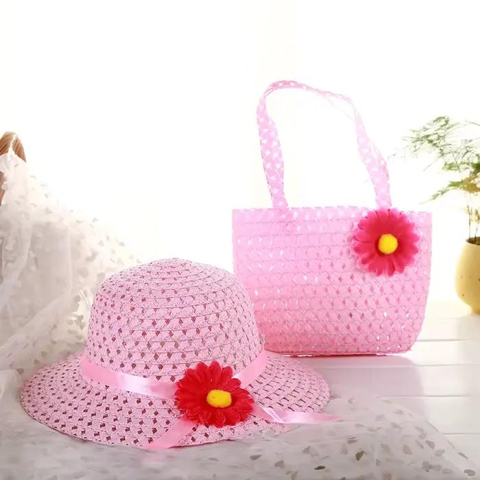 Chapeaux de plage en paille à large bord pour enfants unisexe protection solaire printemps été motif fleuri style novateur occassions plage vacances école primaire