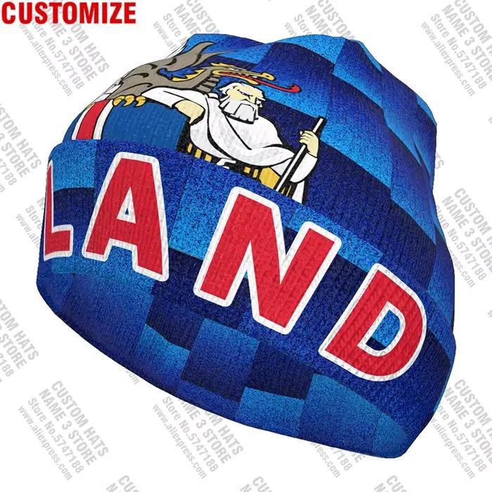 Chapeau tricoté 3D personnalisé gratuitement, nom, pull froid d'hiver, drapeau islande, tricot, casquette garde au chaud, bonnet Hip Hop