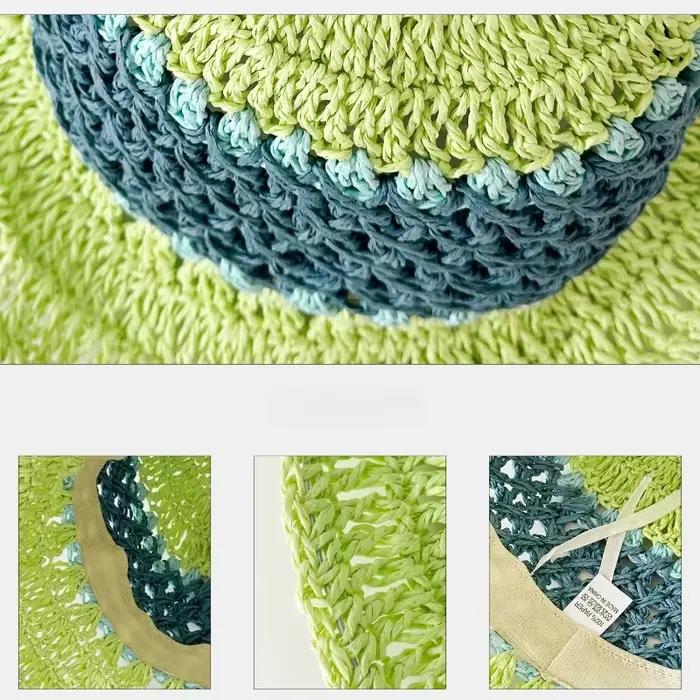 Chapeaux Bob en Paille Raphia Rayés Arc-en-ciel d'Été pour Femme