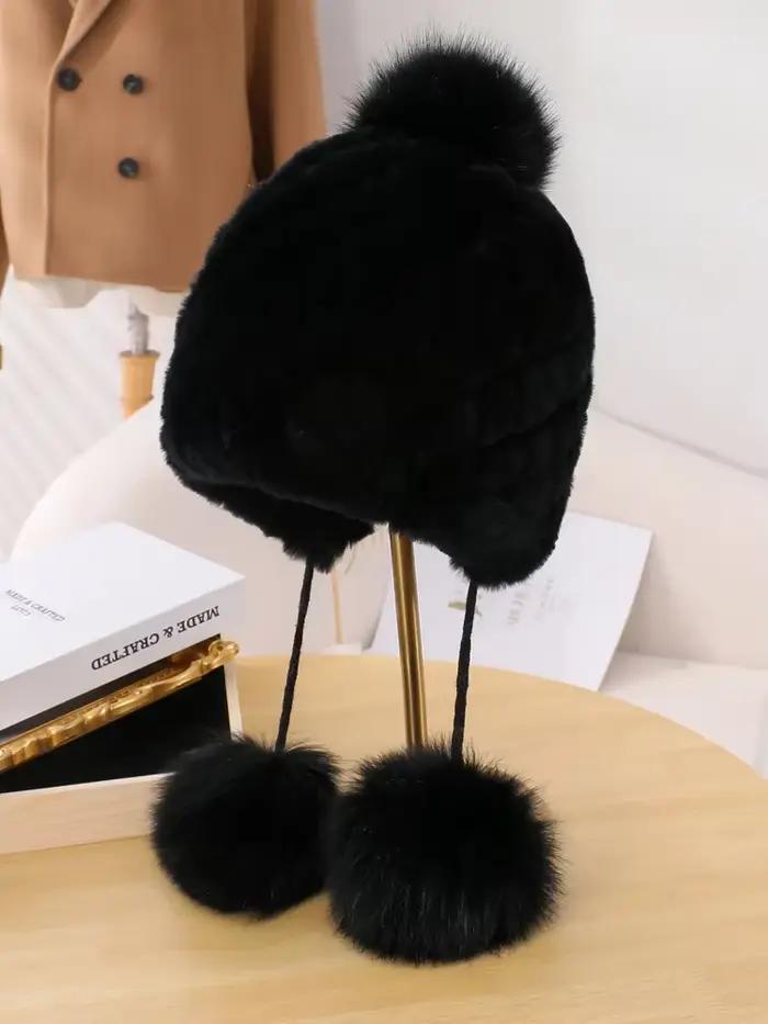 Véritable Rex lapin fourrure chapeau pour femmes automne russe ushanka rayure
