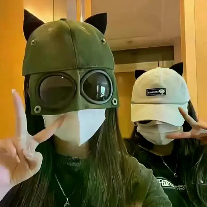Casquette de baseball brodée avec oreilles de chat pour femme