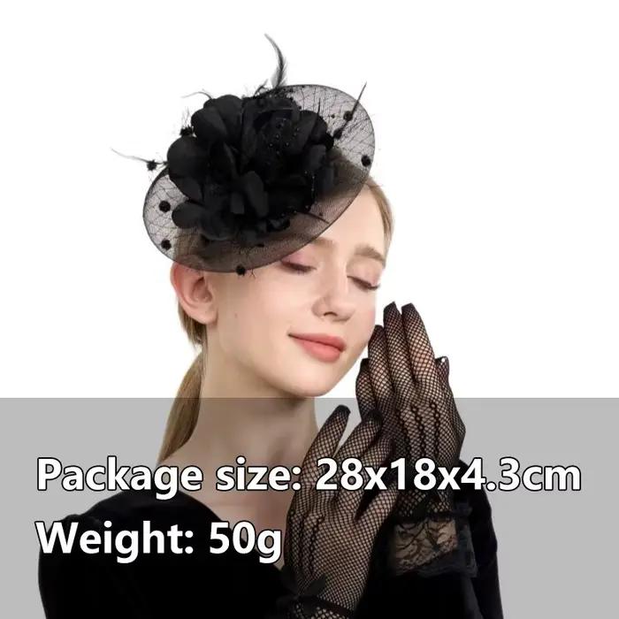 Femmes élégantes 3D pince florale chapeaux fascinateurs et gants en maille ensemble pour mariage thé fête Vintage bal