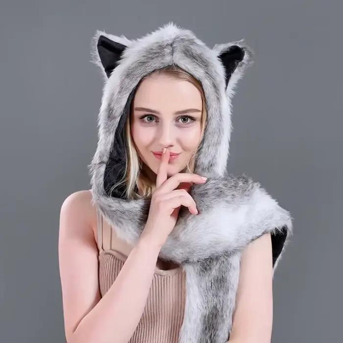 Chapeau à Capuche en Fausse Fourrure pour Homme et Femme