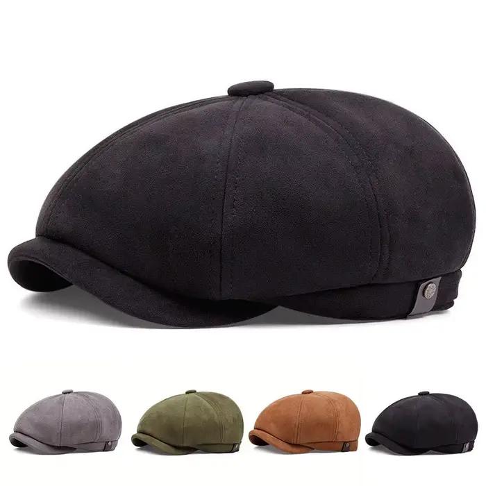 Casquettes de journal rétro en daim pour hommes