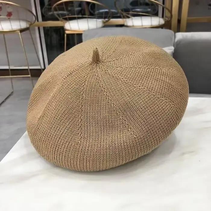 Béret d'été chapeaux pour femmes casquette plate tricot 100% coton