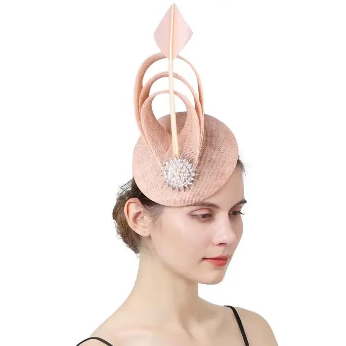 Chapeau Fascinateur Imitation Sinamay Champagne Épingles à Cheveux Accessoire Luxe Femme Occasions Spéciales Partie Mariage Cocktail