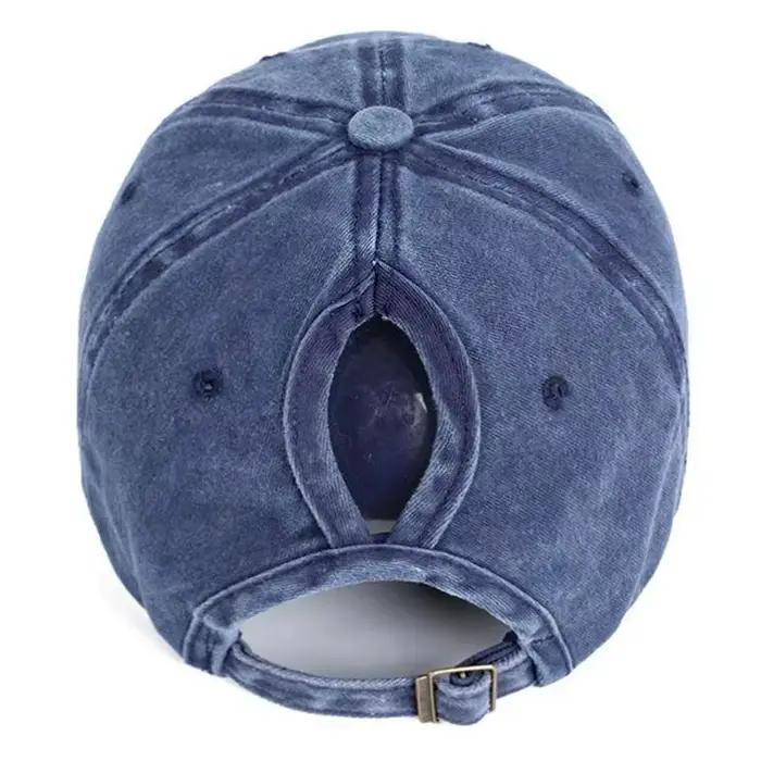 Casquette de baseball queue de cheval vintage pour femmes et filles, coton doux lavé, chapeau d'été, casquette à chignon haut en désordre, confortable, polyvalente, quatre saisons, occassions décontractées ```