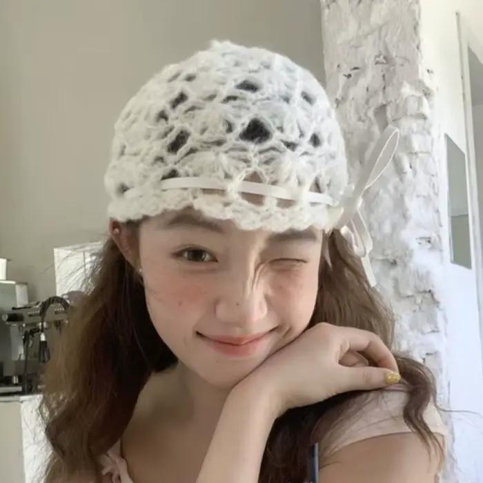 Chapeau tricoté creux au Crochet avec nœud rétro