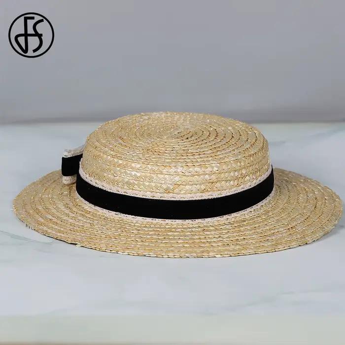 FS chapeau de paille à dessus plat avec velours et ruban au Crochet nœud à bord court Cocktail thé casquette de fête chapeaux fascinateurs pour les femmes 2025