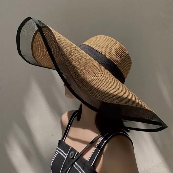 Chapeau de soleil en paille Vintage pour femmes