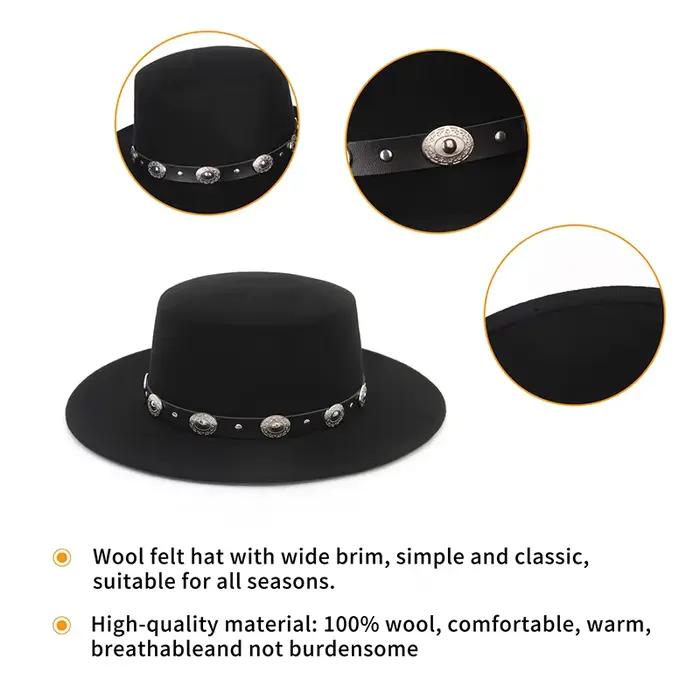 Chapeaux Fedora en feutre rétro noir 100% laine pour hommes et femmes