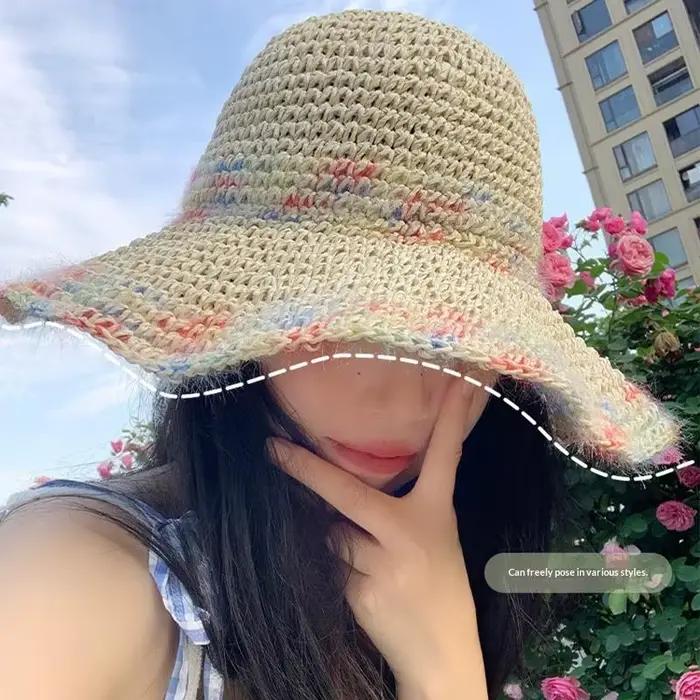 SUSU 1PC Chapeau de paille tressé coloré d'été pour les vacances en bord de mer