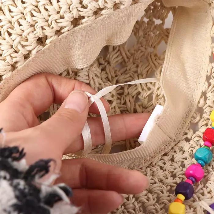 Chapeau de paille pour femme avec perles colorées, style pastoral, protection UV, idéal pour été, plage, voyages et occasions décontractées