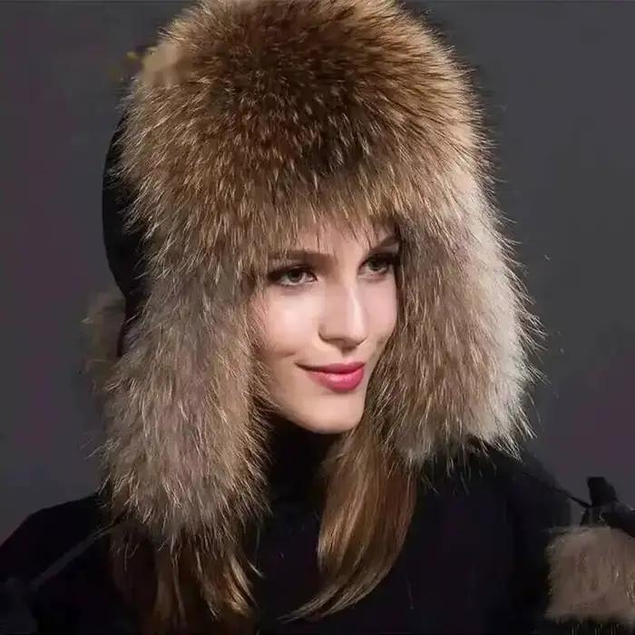 Chapeau d'hiver en fourrure de renard pour femme