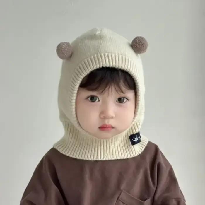Chapeau bébé tout-en-un en laine tricotée pour filles et garçons, doux et chaleureux, idéal pour les sorties hivernales et les occasions spéciales
