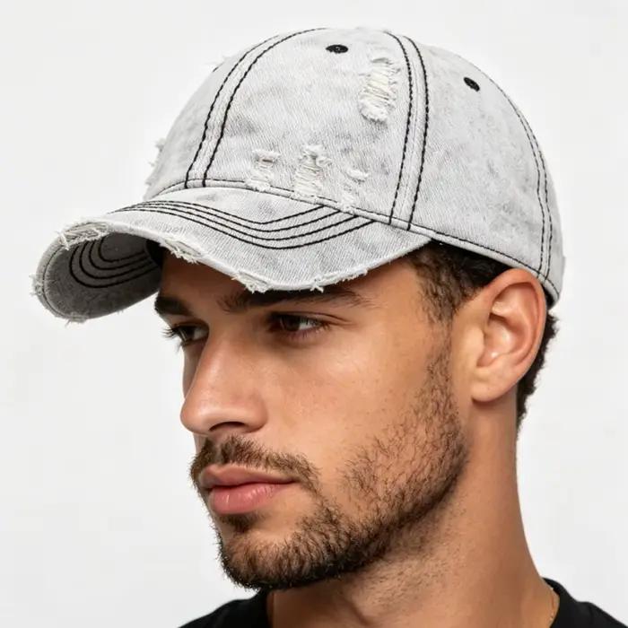 Casquette de baseball unisexe en denim de coton délavé et déchiré