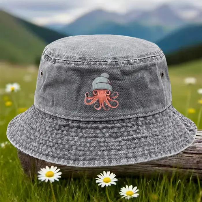 Casquette bob unisexe avec motif pieuvre en coton pour activités de plein air et sorties décontractées