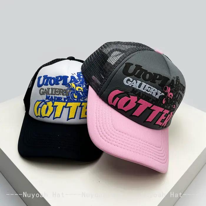 Casquettes de baseball American Street Letters en maille respirante, design color block, protection solaire, style urbain pour homme et femme occasions extérieures