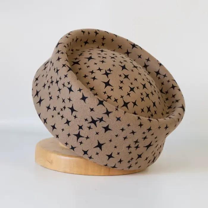 Nouveau rétro imprimé léopard 100% laine feutre Fedoras chapeau pour femmes pain citrouille bérets hiver dames Ins