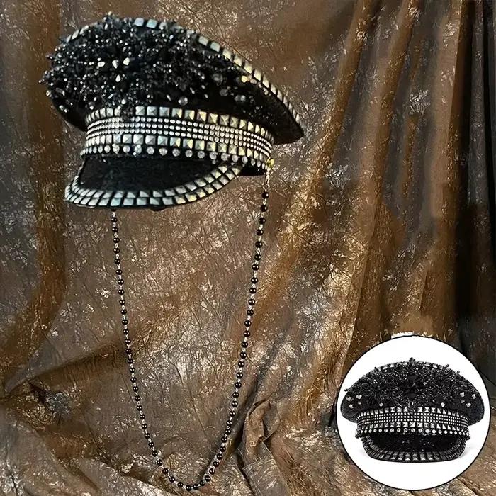 AP Steampunk femmes chapeau militaire noir paillettes mariage mariée