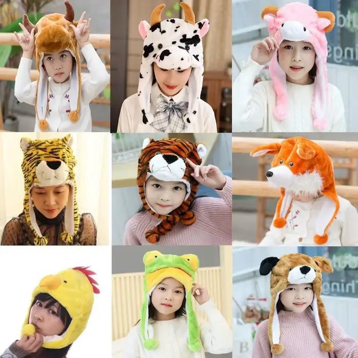 Chapeau à oreilles mobiles en peluche de dessin animé