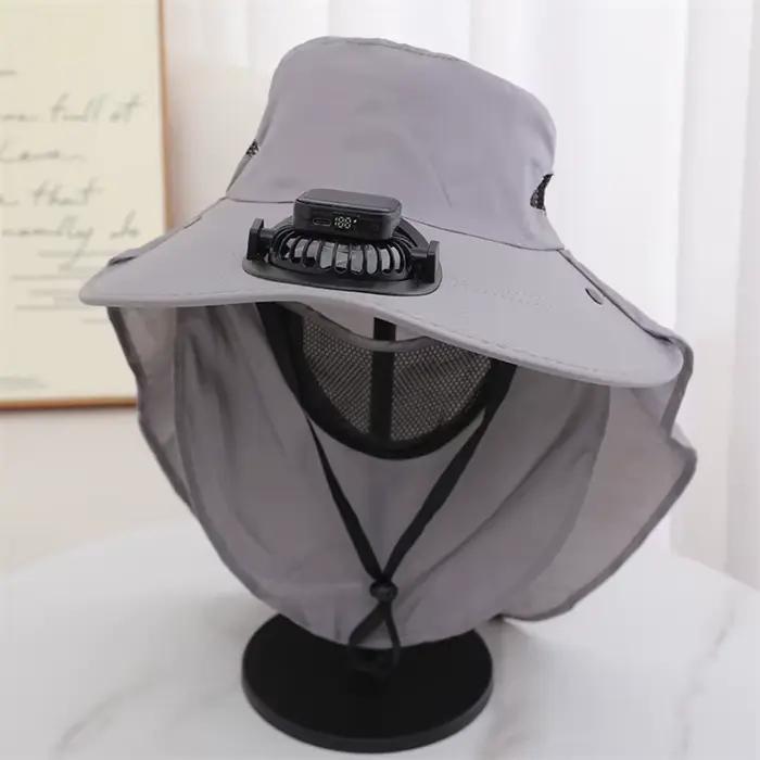 Chapeau de ventilateur de charge multifonctionnel chapeau de pêcheur anti-insectes pour camping pêche randonnée protection solaire