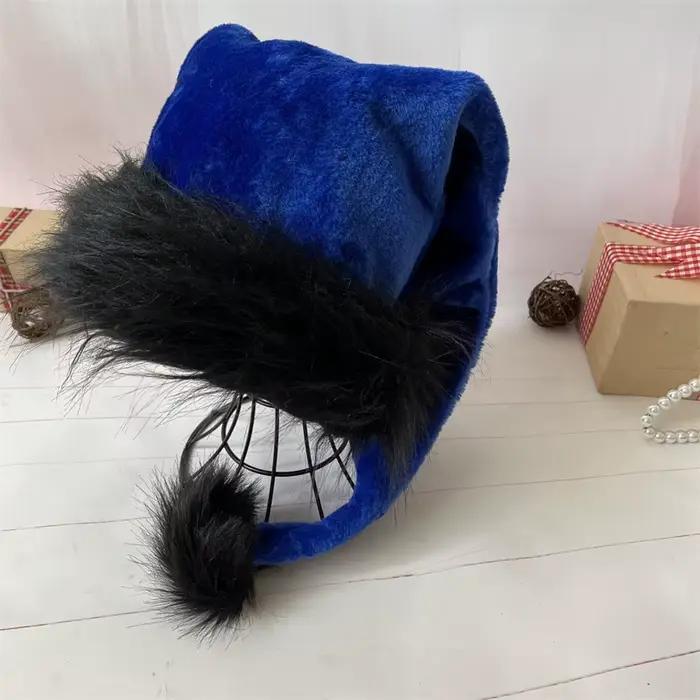 Chapeau de noël Long en peluche noir pour adulte